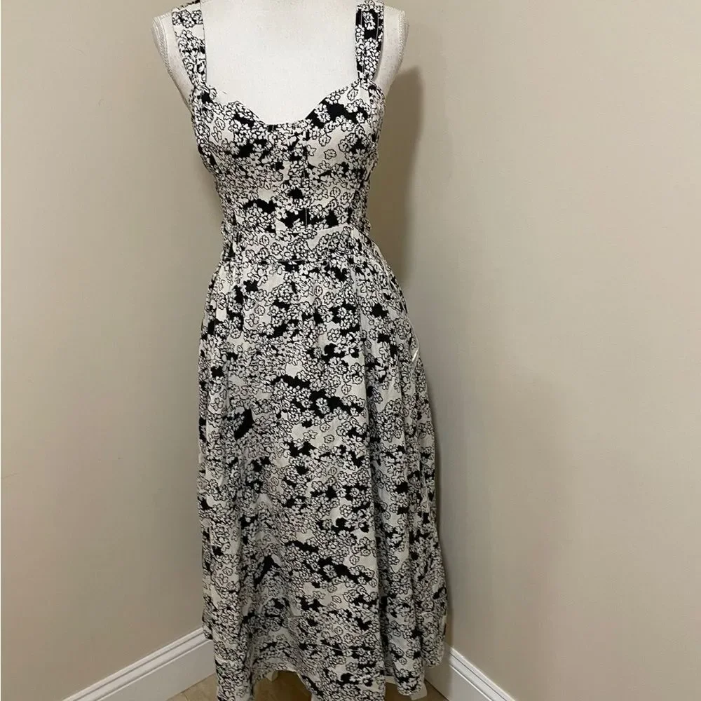 NWT Anthropologie floral black white printed midi sundress sleeveless Size S - Picture 4 of 10